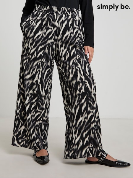 Simply Be Black Zebra Print Wide Leg Pleat Front Trousers (F05936) | £34