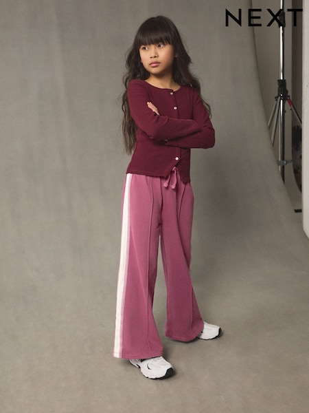 Burgandy Red Side Stripe Wide Leg Joggers (3-16yrs) (F06090) | £0