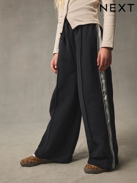 Black Side Stripe Wide Leg Joggers (3-16yrs) (F06092) | £0