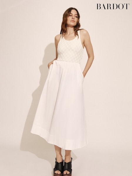 Bardot White Bryony Lace Poplin Midi Dress (F06170) | £114