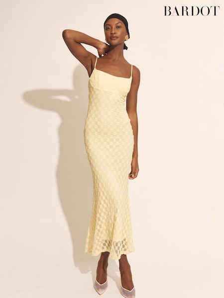 Bardot Yellow Adoni Mesh Midi Dress (F06173) | £99