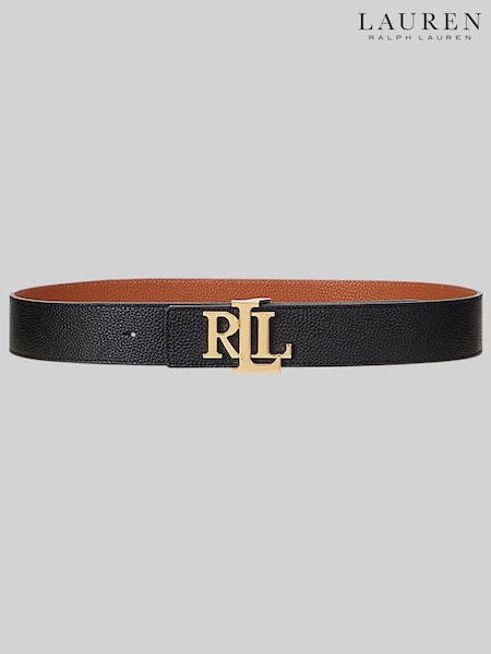 Lauren Ralph Lauren Reversible Pebbled Black Leather Wide Belt (F06252) | £119