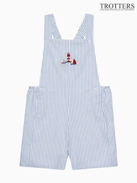 Trotters London Little Blue Lighthouse Atticus Bib 100% Cotton Shorts (F06313) | £50