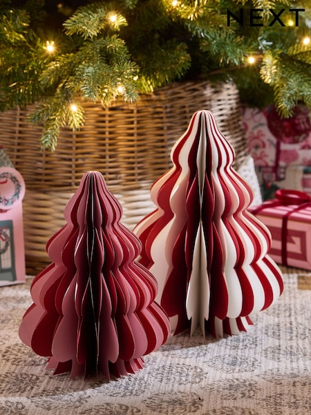 Set of 2 Red/White Stripey Paper Trees (F06380) | £10