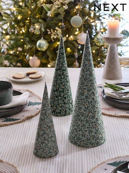 Set of 3 Green Printed Floral Print Paper Trees (F06381) | £18