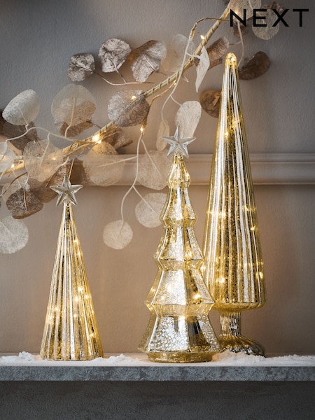 Set of 3 Silver Glass Lit Christmas Tree Ornaments (F06389) | £35