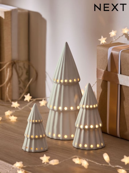 Set of 3 White Light Up Ceramic Christmas Trees (F06395) | £25