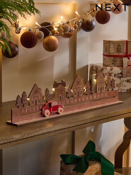 Wood Light Up Gingerbread Christmas Countdown (F06405) | £16