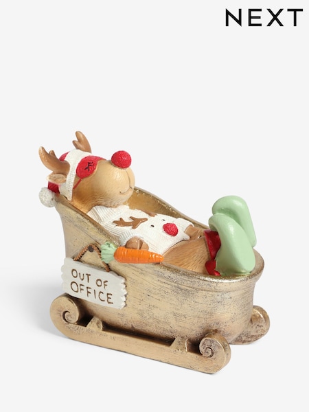 Green Reindeer Sleigh Christmas Ornament (F06442) | £16