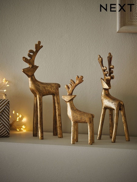 Set of 3 Gold Christmas Stag Ornaments (F06443) | £22