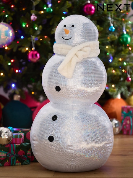 Silver XL Disco Ball Snowman Christmas Decoration (F06456) | £58