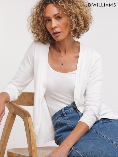 JD Williams White V-Neck Cardigan (F06460) | £22