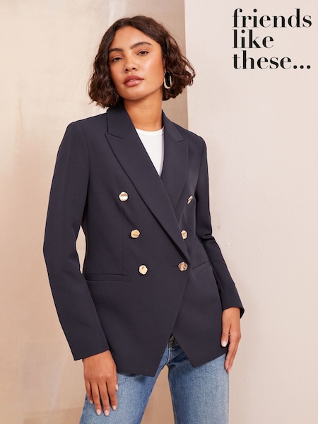 Friends Like These Blue Military Gold Button Tailored Fitted Blazer (F06518) | £54