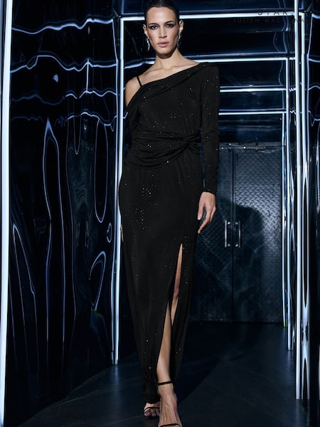 Star by Julien MacDonald Black Diamante One Shoulder Maxi Dress (F06558) | £95