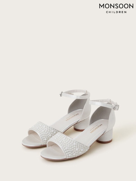 Monsoon White Pearl Open Toe Two Part Sandals (F06617) | £30 - £36