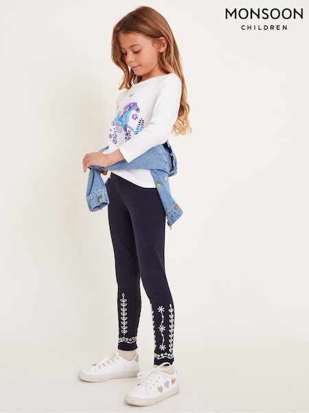 Monsoon Blue Sequin Broderie Leggings (F06620) | £16 - £20