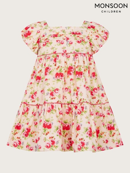 Monsoon Natural Baby Rosanna Jacquard Floral Print Dress (F06632) | £32 - £34