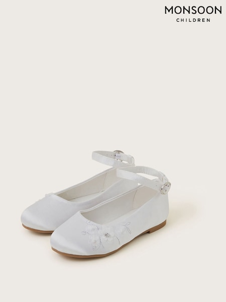Monsoon White Communion Flower Ballet Flats (F06636) | £24 - £28