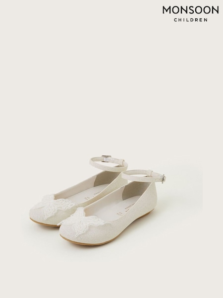 Monsoon Natural Lace Butterfly Glitter Ballet Flats (F06646) | £24 - £28