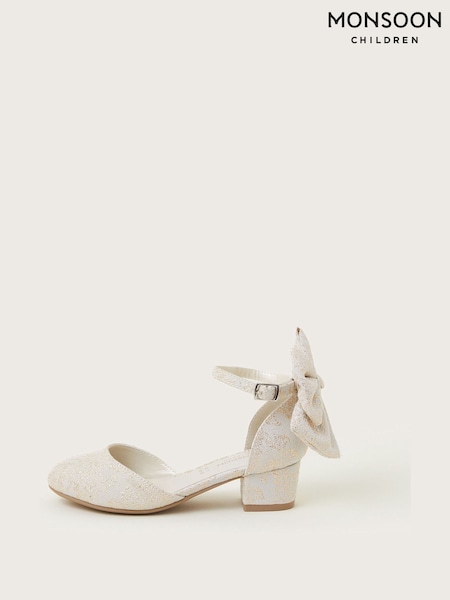 Monsoon Gold Bow Back Jacquard Two Part Heels (F06668) | £28 - £32