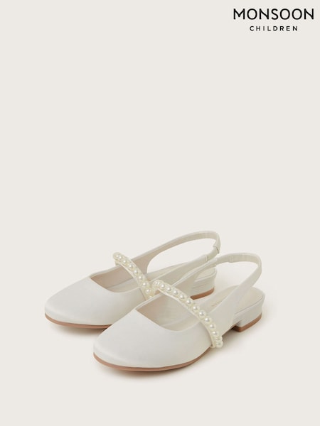 Monsoon Natural Pearl Strap Slingback Flats (F06696) | £26 - £30