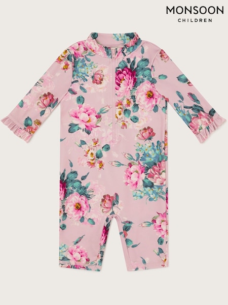 Monsoon Pink Baby Floral Print UPF50 Swimsuit (F06703) | £23 - £25