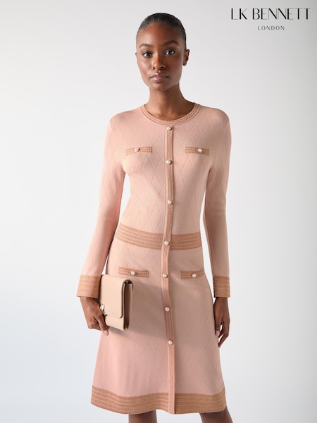 LK Bennett Pink Mara Viscose Blend Pocket And Metallic Detail Knit Dress (F06708) | £249