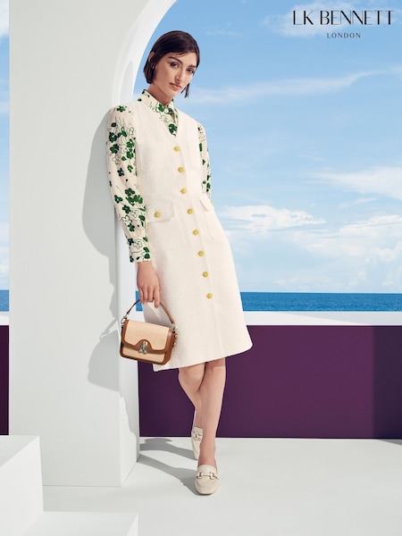 LK Bennett White/Green Vita Check Tweed Pocket Detail Dress (F06728) | £399