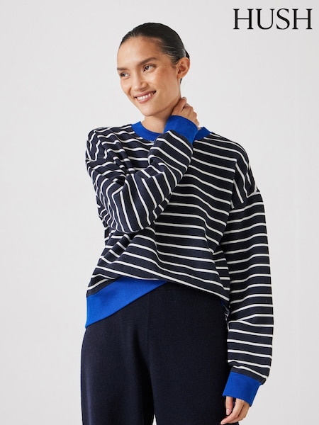 Hush Blue Luca Stripe Heavyweight 100% Cotton Sweatshirt (F06753) | £65
