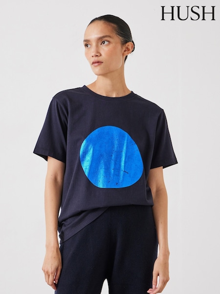 Hush Blue Metallic Print Oversized Graphic 100% Cotton T-Shirt (F06768) | £40