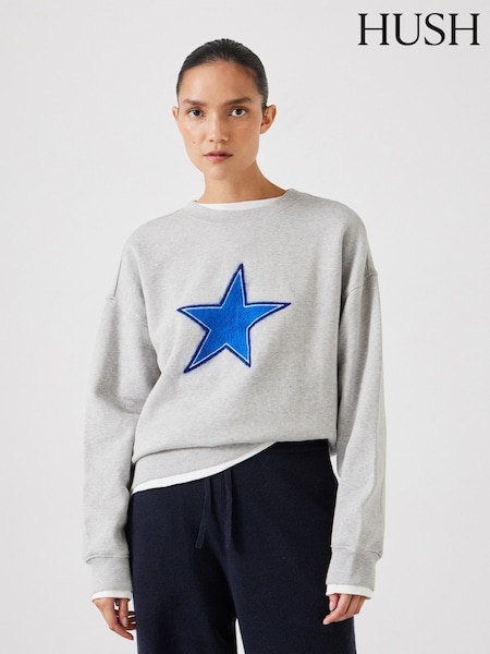 Hush Grey Brushed Star Relaxed 100% Cotton Sweatshirt (F06789) | £70