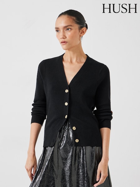 Hush Black Slim Ribbed V-Neck Cardigan (F06795) | £80