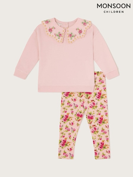Monsoon Natural Baby Rosanna Floral Print Collar Sweatshirt and Leggings Set (F06815) | £28 - £32