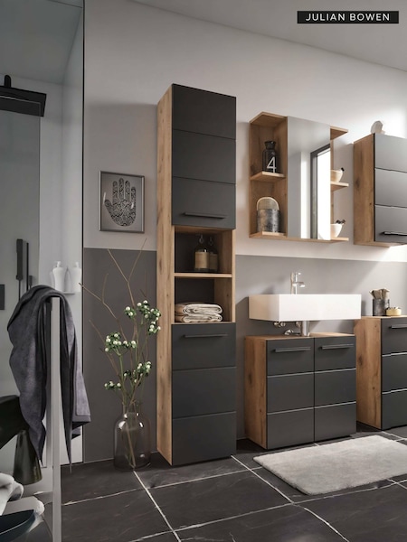 Julian Bowen Viking Oak Black Tall Vista Cabinet (F06880) | £215