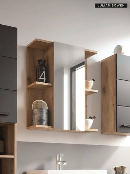 Julian Bowen Viking Oak Black Vista Mirror Cabinet (F06884) | £145