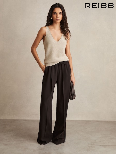 Reiss Chocolate Brown Remi Elasticated Side Stripe Wide Leg Trousers (F06905) | £140