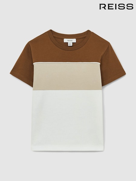 Reiss Tobacco Brown Multi Cole 13-14 yrs Cotton Colour-Block Piped T-Shirt (F06906) | £22