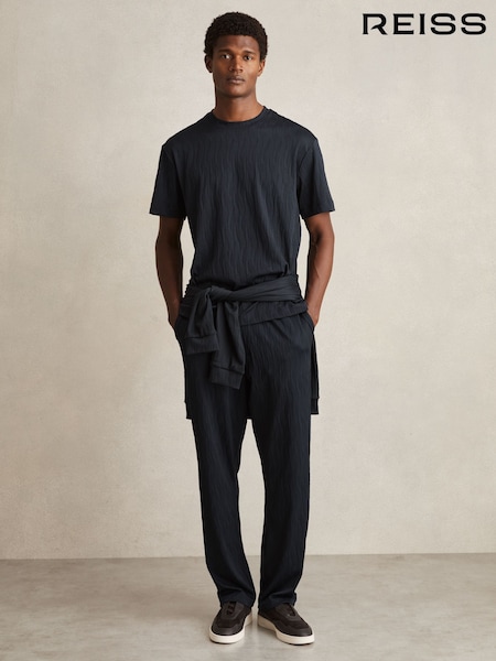 Reiss Navy Marr Wave-Jacquard Drawstring Trousers (F06916) | £98