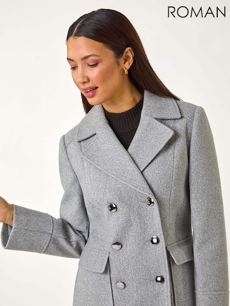 Roman Grey Double Breasted Longline Coat (F07000) | £90