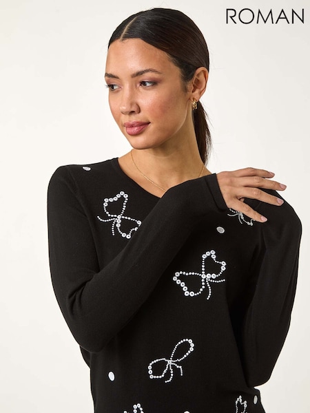 Roman Black Embroidered Bow Detail Knit Jumper (F07006) | £45