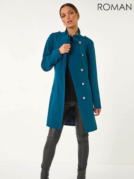 Roman Blue Funnel Neck Buttoned Coat (F07013) | £85