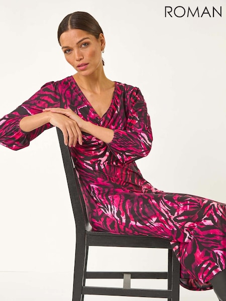 Roman Pink Zebra Print Twist Front Midi Dress (F07040) | £50