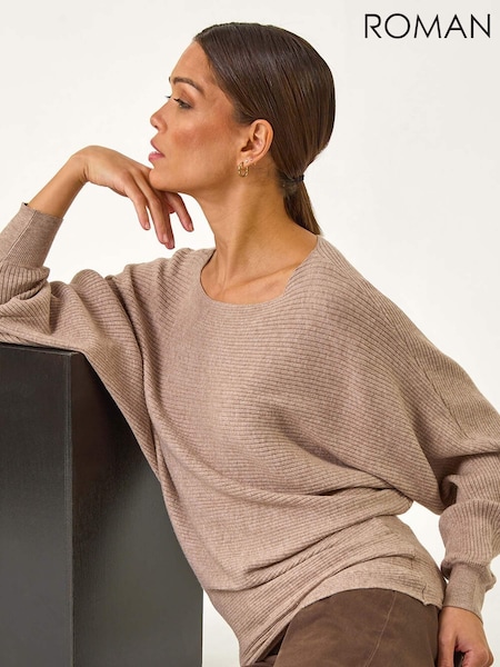 Roman Natural Ribbed Batwing Knit Jumper (F07041) | £40