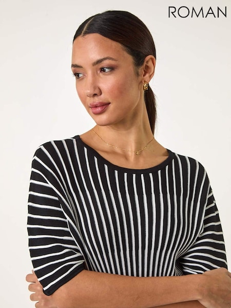 Roman Black Contrast Stripe Ribbed Knit Jumper (F07049) | £40