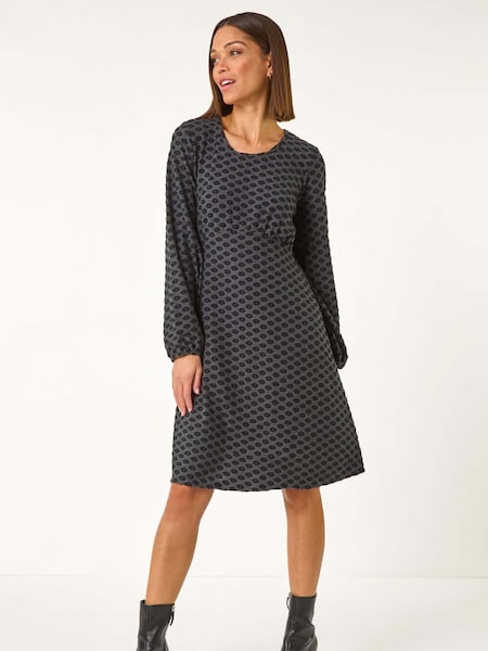 Roman Grey Geometric Flocked Dress (F07053) | £45