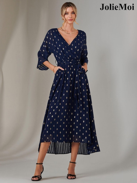 Jolie Moi Blue Plain Gold Spot Chiffon Dress (F07246) | £75