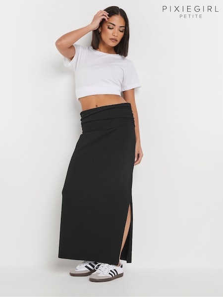 PixieGirl Petite Black Fold Over Waist Maxi Skirt (F07261) | £25