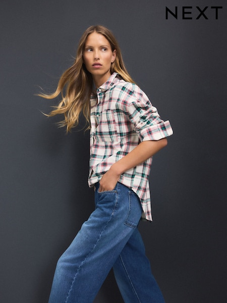Pink/Green Check Long Sleeve Shirt With Linen (F07319) | £30