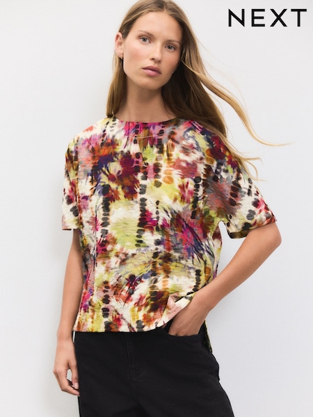 Multicoloured Tie Dye Print Textured Boxy T-Shirt (F07353) | £24