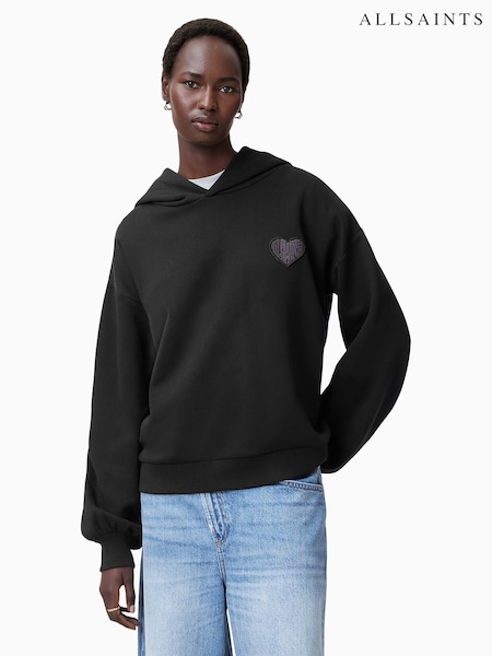 AllSaints Black Lover Rihan 100% Cotton Hoodie (F07396) | £149